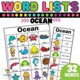 Writing center word lists - Ocean theme