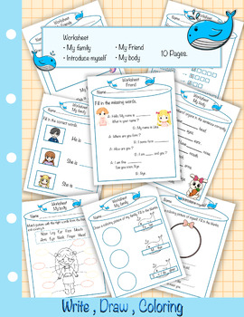 Preview of Writing, drawing, and coloring worksheets for children.