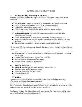 Writing essays: study sheet by Gudrun Leannon | TPT