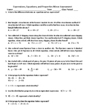 Writing expressions, equations, properties QUIZ