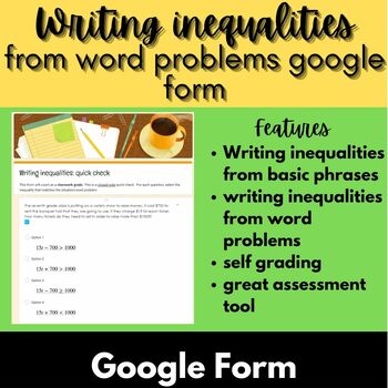 Preview of Writing inequalities from word problems google form 