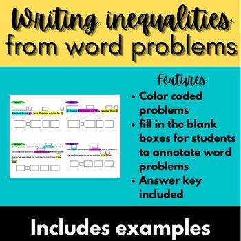 Preview of Writing inequalities from word problems introduction activity - annotate