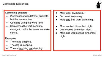 Preview of Writing is Fun- Combining Sentences lessons