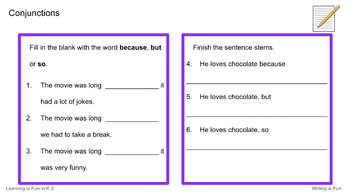 Preview of Writing is Fun- Conjunctions lessons