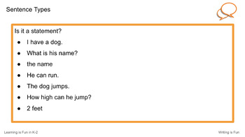 Preview of Writing is Fun- Sentence Types lessons