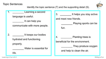 Preview of Writing is Fun- Topic Sentences lessons