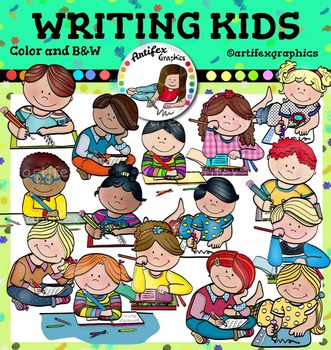Preview of Writing kids clip art -Color and B&W-