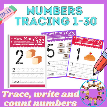 Preview of Numbers Writing Practice 1-30/ Tracing numbers/ write and count numbers