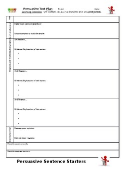 Preview of Writing organiser pack - Persuasive planner