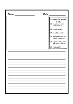 Writing paper with editing checklist by Miss Chip | TpT