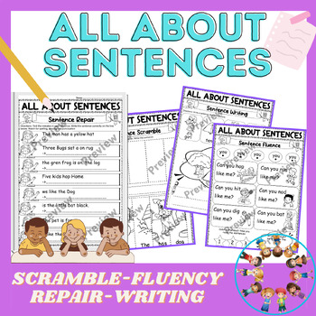 Preview of Writing sentences / Simple & Complete Sentence worksheets Kindergarten, 1st