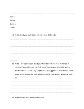 Preview of Writing tasks for students grade 4-7(free handwriting for English skill)