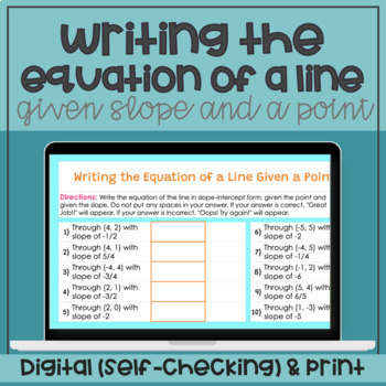 Preview of Writing the Equation of a Line from Slope and a Point Digital & PDF Worksheet 
