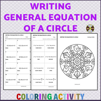 Preview of Writing the general EQUATION OF A CIRCLE - Coloring Activity