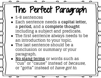Writing the perfect paragraph by Lindy Parkes | TPT