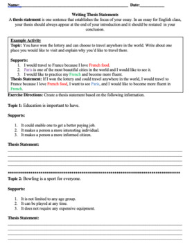 Preview of Writing thesis statements practice worksheet