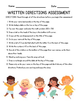 Preview of Written Directions Assessment (April Fools Prank)