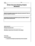 Common Core Written Document Reading Analysis Worksheet