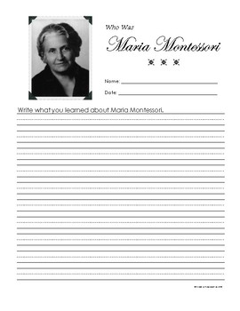 Preview of Written Response Page: Who Was Maria Montessori?, Montessori