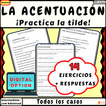 Preview of Spanish accent worksheets No prep print/digital keys Ortografía La tilde