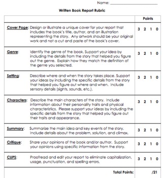 Preview of Written and Oral Book Report (book talk) Rubrics