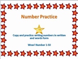 Written number practice 1-50: number and word form!