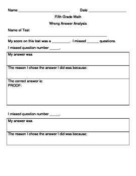 Preview of Wrong Answer Analysis Form