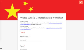 Preview of Wuhou Article (Reading Level 2) Comprehension Worksheet for Google Form