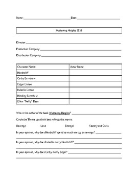 Preview of Wuthering Heights 1939 Movie Fact Sheet and Key