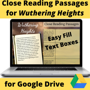 Preview of Wuthering Heights Close Reading Passages for Google Drive & Distance