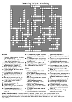 Wuthering Heights Vocabulary Crossword Puzzle by M Walsh TpT