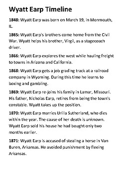 Wyatt Earp Timeline and Quotes Handout by Steven s Social Studies