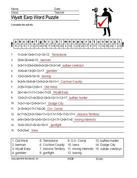 Wyatt Earp Word Search Worksheet and Printable Vocabulary Puzzle Activities