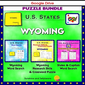 Wyoming Puzzle BUNDLE Word Search Crossword Activities U S States