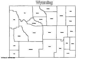 Wyoming State Map with Counties Coloring and Learning by World city maps