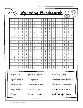 Wyoming Wordsearch by Learning With Letty TPT