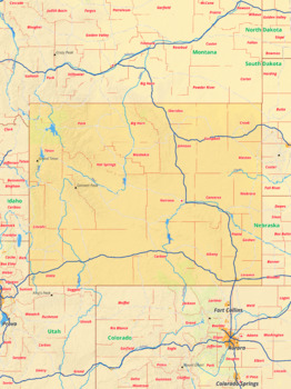 Preview of Wyoming map with cities township counties rivers roads labeled