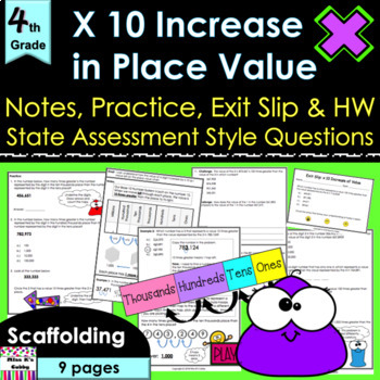 Preview of X 10 Increase of Place Value no prep lesson: notes, CCLS practice, HW, exit slip