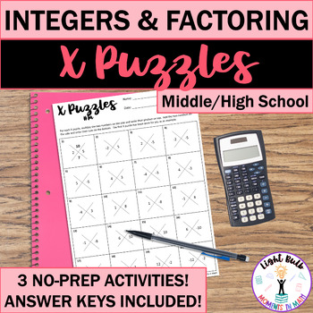 Preview of X (Diamond) Puzzle Activities for Integer Operations and Factoring Quadratics