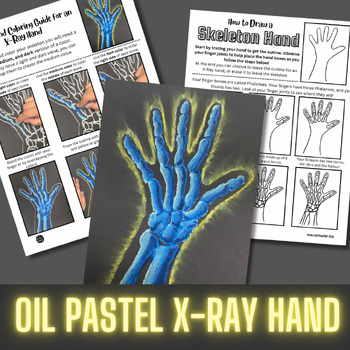 Preview of X-Ray Skeleton Hand Art Lesson, Skeleton System Activity, Halloween Art