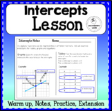 X and Y Intercepts of Functions Graphs Tables Lesson and P