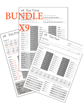 Preview of X9 BUNDLE. Five-Day Worksheets Packet. Multiples of NINE. including Answer Key.