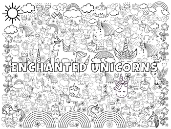 Preview of XXL Giant Unicorn Coloring Poster for kids 48 x 36 inches when printed