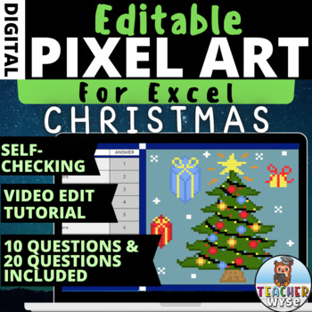 Preview of Christmas Pixel Art Xmas Tree Editable and Self Checking Activity for Excel #6