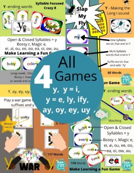 4 Games CVC, CVCC, CVCe, R controlled, Uno & Crazy 8 Flashcards & Spelling  Rules