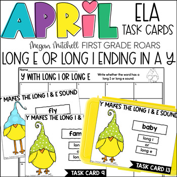 Preview of Y Long E or I Phonic April Task Card Activity ELA Centers, Scoot, Morning Tubs