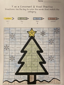 Preview of Y Sounds (Vowel & Consonant) Winter Coloring Activity