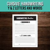 Y & Z Cursive Lettering Practice | Handwriting Activity Wo