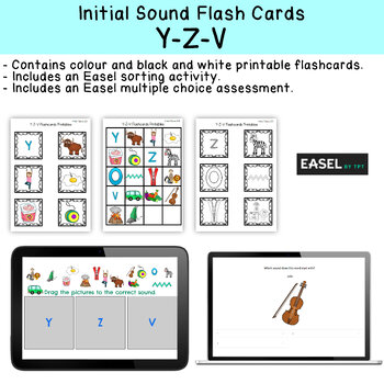 Preview of Y Z V Flash Cards for Memory or Sorting & Easel