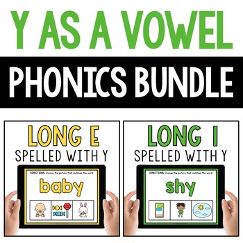 Preview of Y as a Vowel Long E and Long I Sounds Digital Flash Cards Bundle